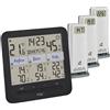 TFA Dostmann Igrometro con sensori multipli wireless Klima@Home 2, 30.3075.01, monitor dell'umidità e temperatura in più stanze, con orologio radiocontrollato e data, ambienti interni e esterni, nero
