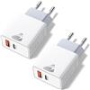 Aioneus Caricatore USB C, 2 Pezzi Caricabatterie Rapido 20W, 2Porto Presa USB Caricatore Multiplo PD & QC3.0 Carica Cellulare, Spina Tipo C Alimentatore per iPhone 17 16 15 Samsung, Spinotto Muro Adattatore