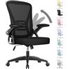 rattantree Sedia da Ufficio con Supporto Lombare, Sedia Ufficio Ergonomica con Braccioli Regolabili in Rete Traspirante, Altezza Regolabile e Schienale Inclinabile con Ruote Girevoli, Nero