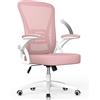 rattantree Sedia da Ufficio con Supporto Lombare, Sedia Ufficio Ergonomica con Braccioli Regolabili in Rete Traspirante, Altezza Regolabile e Schienale Inclinabile con Ruote Girevoli, Rosa