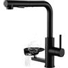 LakeBayMZC Rubinetto Lavello Cucina Lavaglassi, LakeBayMZC Rubinetto Cucina Con Estraibile a 360°, Miscelatore Cucina con 2 tipi di getto d'acqua, Acciaio inossidabile 304 Spazzolato, Nero