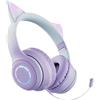 kivrimlarv Cuffie wireless con orecchie di gatto, illuminazione RGB, cuffie pieghevoli con microfono, controllo del volume, cuffie stereo over ear per ragazze e ragazzi (viola, rosa blu)