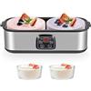 BORDRISE Macchina per yogurt, 2 l, con display a LED e 2 contenitori in vetro da 1000 ml, con temperatura e timer regolabili, per yogurt biologico, formaggio, natto, dessert sani