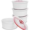 Hioph Confezione da 4 pirottini con coperchio, in ceramica, diametro interno di 9,5 cm, per torte, marmellate e soufflé, microonde, forno, lavastoviglie e friggitrice ad aria