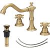 BWE Rubinetto da bagno a 3 fori BWE diffuso 2 maniglie manopole a croce in ottone antico rubinetto per lavabo miscelatore rubinetto abbinato in metallo pop-up scarico con troppopieno e linee di
