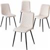 BAKAJI Set 4 Sedie Beige con Rivestimento in Velluto e Piedi Neri Seduta Ergonomica