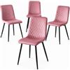 BAKAJI Set 4 Sedie Rosa con Rivestimento in Velluto e Piedi Neri Seduta Ergonomica