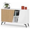Shally Dogan Madia Credenza Moderna 150 cm con 2 Ante 8 Vani e Ripiani Bianco e Quercia