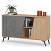 Shally Dogan Madia Credenza Moderna 150 cm con 2 Ante 8 Vani e Ripiani Grigio e Quercia