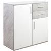BAKAJI Cassettiera Mobile Armadietto 2 Porte 2 Cassetti Design Moderno Cemento e Bianco