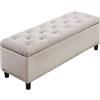BAKAJI Cassapanca Pouf Contenitore Panca Sgabello Poggiapiedi Legno e Tessuto Beige
