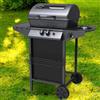 BAKAJI Barbecue a Gas Pietra Lavica 2 Fuochi + Fornello Piano Laterali Griglia Acciaio