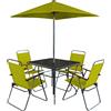 Shally Dogan Set da Pranzo 6 Pezzi per Giardino Patio con Ombrellone 4 Sedie Pieghevoli Verde