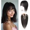 EREE HAIR Topper Per Capelli Umani Lisci Corti da 12 Pollici Con Frangia Per Capelli Diradati, Clip Per Aumentare il Volume Con Cuoio Capelluto Realistico Per Base in Seta (3,1x4,7) Colore Naturale