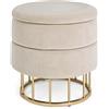 Sgabello Contenitore Pavlina Beige Imbottito in Tessuto effetto Velluto