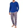 Jahetuul Pigiama Uomo Invernale Caldo Cotone Lungo Pigiami Due Pezzi da Uomo Maniche Lunghe Top con Design a Colletto Multistrato Lunghi Pantaloni con Tasche e Coulisse