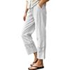 Generico Pantaloni Casual Femminili a Gamba Larga e Base Cropped con Bordo in Pizzo Tinta Unita Elastico Comodo in Vita Completo Daily (White, M)