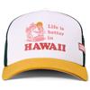 Coastal HFT Better Hawaii Trucker Cap - Bianco/Oro/Olive - Cappello da baseball High Fitted Mesh con motivo Surfer Print - Unisex Surfing Sports Estate per il tempo libero + Cap-Saver