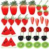 MWOOT 32 Pezzi Frutta Finta, Frutta Artificiale in Plastica, Fragole Finte Ciliegie Fette di Anguria Fette di Kiwi Decorativa per Festa Cucina Casa Ristorante Fai-Da-Te Puntelli Fotografici