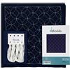 DELICATELA Sashiko | Kit da ricamo giapponese | Tessuto pre-stampato 68x34 cm (30x30 cm) | Filo naturale | Ago lungo | Istruzioni | Design Sette tesori | Delicato (Blu Indaco)
