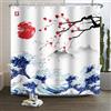 Xiaoterna Tenda da doccia con pittura giapponese tradizionale Kanagawa 180 x 180 cm, colore rosso, sole, paesaggio di montagna, giapponese, impermeabile e lavabile, in poliestere, 100%
