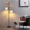 Osasy Piantana lampada da terra vintage design,lampada da terra salotto moderna in legno e metallo con 2 paralume in bianco/beige panno e portalampada e27 Max 60W per soggiorno e ufficio