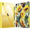 FINTIE Custodia ibrida compatibile con iPad di 10a generazione 2022 (10,9 pollici), ultra sottile, antiurto, trasparente, con portapenne, accensione e spegnimento automatico, girasoli