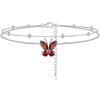 Bestyle Cavigliera Donna Argento S925 Farfalle Pietre Preziose Colorate Catena a Doppio Strato Rubino Smeraldo Zaffiro ad Alta Trasparenza
