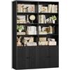 IRONCK Libreria Verticale 6 Ripiani, Libreria da Parete con 8 Scomparti Aperti, Scaffale Legno con 4 Ante, Vetrina Espositiva, per Studio, Ufficio, Soggiorno, 108×30×180cm (Nero)