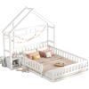 Goldicoo Montessori Letto a pavimento 140 x 190 cm - Culla in legno con protezione anticaduta, rete a doghe, comodino e sistema di mensole