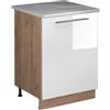 Vicco Mobiletto base cucina Fame-Line, Bianco lucido/Rovere dorato, 60 cm 1 anta con piano di lavoro