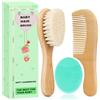 Molylove Set di 3 spazzole per capelli con manico in legno e pettine, per neonati e bambini piccoli, setole di capra morbide naturali, pettine in legno, spazzola verde, ideale per tappi a culla