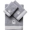 UNITED COLORS OF BENETTON. Tevere | Kit Asciugamani da Bagno Completo | Set da 3 Pezzi Colore Grigio | 100% Cotone | Accessori Casa | Include Telo Doccia, Viso e Mani