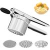 Hisdricus Schiacciapatate, schiacciapatate acciaio inox, schiaccia patate con 3 dischi e manici in silicone antiscivolo, adatta per purè di patate, pasta, succo e gelato