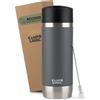 Campo Libre.® ANTO Tazza Termica - Termos Caffè Premium con Coperchio One-Touch, Thermos Caffe in Acciaio Inox a Doppia Parete, Mantiene le Bevande Calde per 6 h. Ideale per l'Auto. Grigio, 350ml