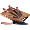 Berlinger Haus I-Rose set di 5 coltelli da cucina professionali, lama in acciaio inox, coltello da chef, tagliere rosa