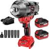 Sundpey 2000Nm Avvitatore a Impulsi a Batteria, 3/4'' Avvitatori a Massa Battente Brushless con 2 Batterie 4.0Ah & Adattatore per Bit da 3/4'' a 1/2'' & 5 Bussole, 21V Avvitatore ad Impulsi per Auto, Rosso