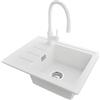 PRIMAGRAN Lavandino da Cucina Bianco 55x44cm, Lavello in Granito a 1 vasca + Rubinetto 38x14cm + Set di accessori, Lavabo da Cucina Incasso al Mobile 45cm - Copenhagen Easy S029