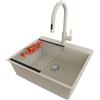 PRIMAGRAN Lavandino da Cucina Beige 58x50cm, Lavello in Granito a 1 vasca + Rubinetto 40x20cm + Set di accessori, Lavabo da Cucina Incasso al Mobile 60cm - Oslo Top S378