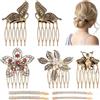 YiiHHooN Pettini Laterali per Capelli Vintage per Donna Decorativi, 5 Pettini Laterali da Inserire e 4 Clip Capelli con Strass Artificiali, Farfalla Fiore Ape Accessori Capelli Forcine