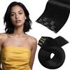 Moresoo Extension per capelli naturali con clip nera da 10 pollici, extension per capelli umani neri naturali a doppia trama, extension a clip lisci, 5 pezzi/70 g #1B