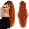 PORSMEER Coda di cavallo da donna con clip, lunga ondulata, per capelli ricci, a treccia, con clip, per donna, 75 cm (rosso rame)