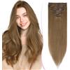 SEGO Pro Extension Capelli Veri Clip 20cm #6 Marrone Chiaro 8 Fasce Singole 100% Remy Human Hair Extension Naturali Lisci Invisibili (45g)