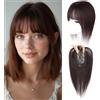 EREE HAIR Topper Per Capelli Umani Lisci Corti da 12 Pollici Con Frangia Per Capelli Diradati, Clip Per Aumentare il Volume Con Cuoio Capelluto Realistico Per Base in Seta (3,1x4,7) Marrone Scuro