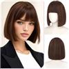 Sofeiyan Parrucca Donna,30 cm Parrucca Corta Liscia con Frangia | Marrone Castano Parrucche Bob,Capelli Sintetici Resistenti al Calore Donna Per Quotidiano Ufficio Feste Carnevale Cosplay