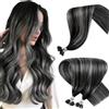 Hetto Extension Capelli Veri Nano Ring Balayage Nero & Argento - Remy Capelli Umani Estensioni, Invisibile Adesive, Look Naturale per Uso Quotidiano 50g 50ciocche 40cm