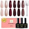YSUVIN Smalto Semipermanente Unghie, 6 Colori Rosso Scuro Bordeaux Glitter Nude Marrone Magnetico Autunno Inverno Smalto Gel Soak Off UV/LED Per La Casa DIY Nail Art Salon, 8 ML