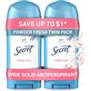 Secret Antiperspirant and Deodorant for Women, 24 ore Sweat & Odor Protection, PH Balanced Protection, Gentle on Skin, Wide Solid, Powder Fresh Scent, 2,7 oz (confezione da 2)