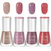 LMOOON 4 Colori set smalto per unghie nude, lucido, Lunga Durata, Nude Caffè, Rosa Beige, Lilla Grigio, Rosso Vintage, ad asciugatura rapida, non tossico, a base d'acqua, senza lampada UV, per donne