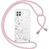 Yoedge Cover con Cordino per Samsung Galaxy A22 5G 6,6, Trasparente Aesthetic Disegni Fiori Custodia con Collana Tracolla Laccio, Sottile TPU Silicone + PC Antiurto Protettiva Case per Samsung A22,05